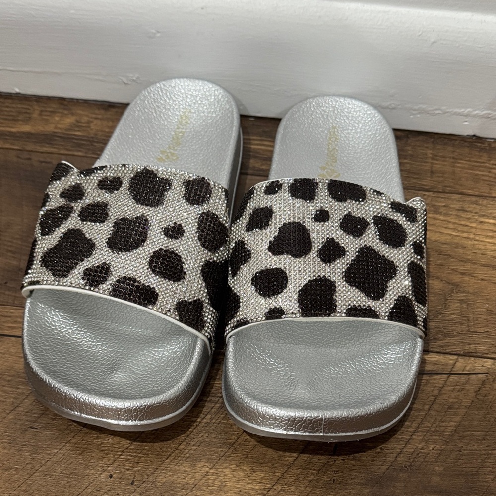 Animal Print Slide Sandals with Silver Sole